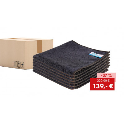 Aktionspaket: 200 x Quick&Bright Mikrofasertuch Universal, schwarz, mit Christ Einnäher, 40 x 40 cm