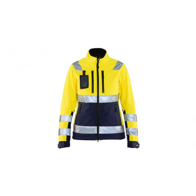 Damen High Vis Softshell Jacke 4902, Farbe gelb/marineblau, Größe M