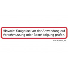 Aufkleber SS „Hinweis: Saugdüse vor der Anwendung auf........prüfen.“ 25x150 mm - Abbildung ähnlich